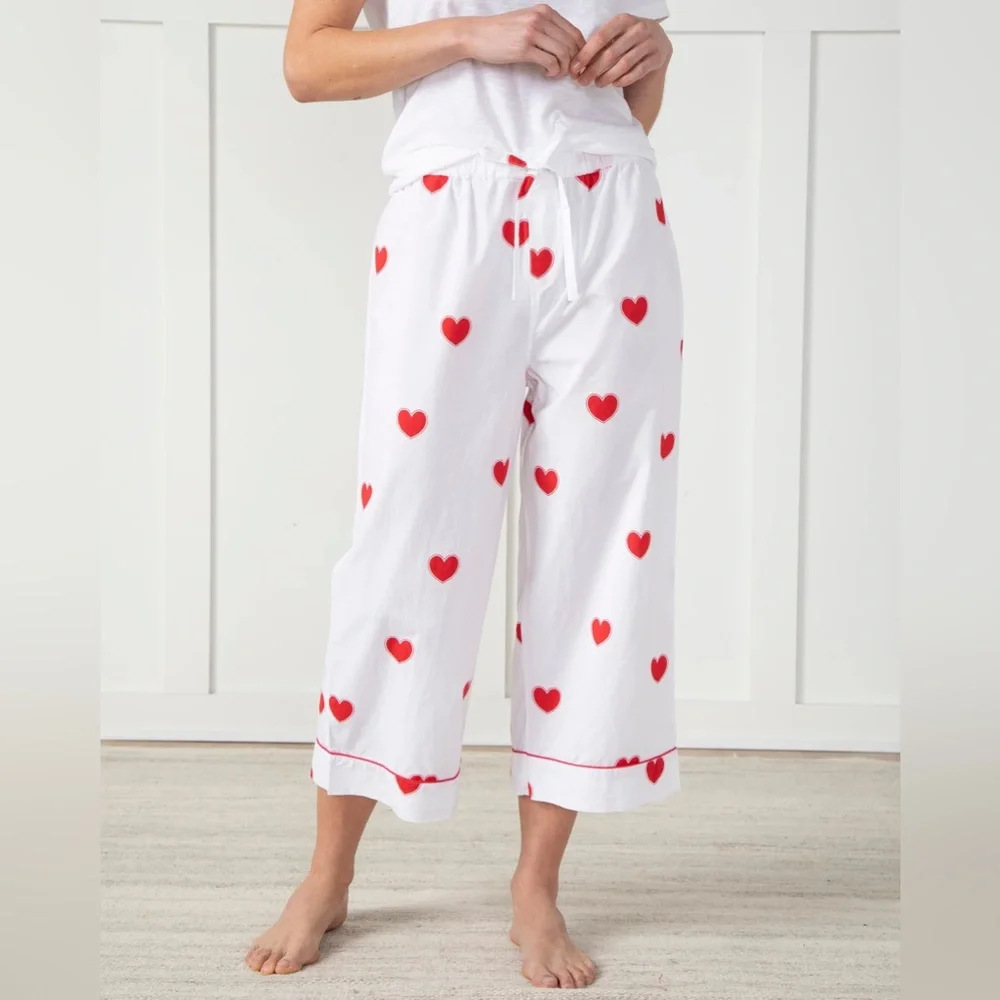 Printfresh White Pajama Pants with Red Hearts - Picture 1 of 4